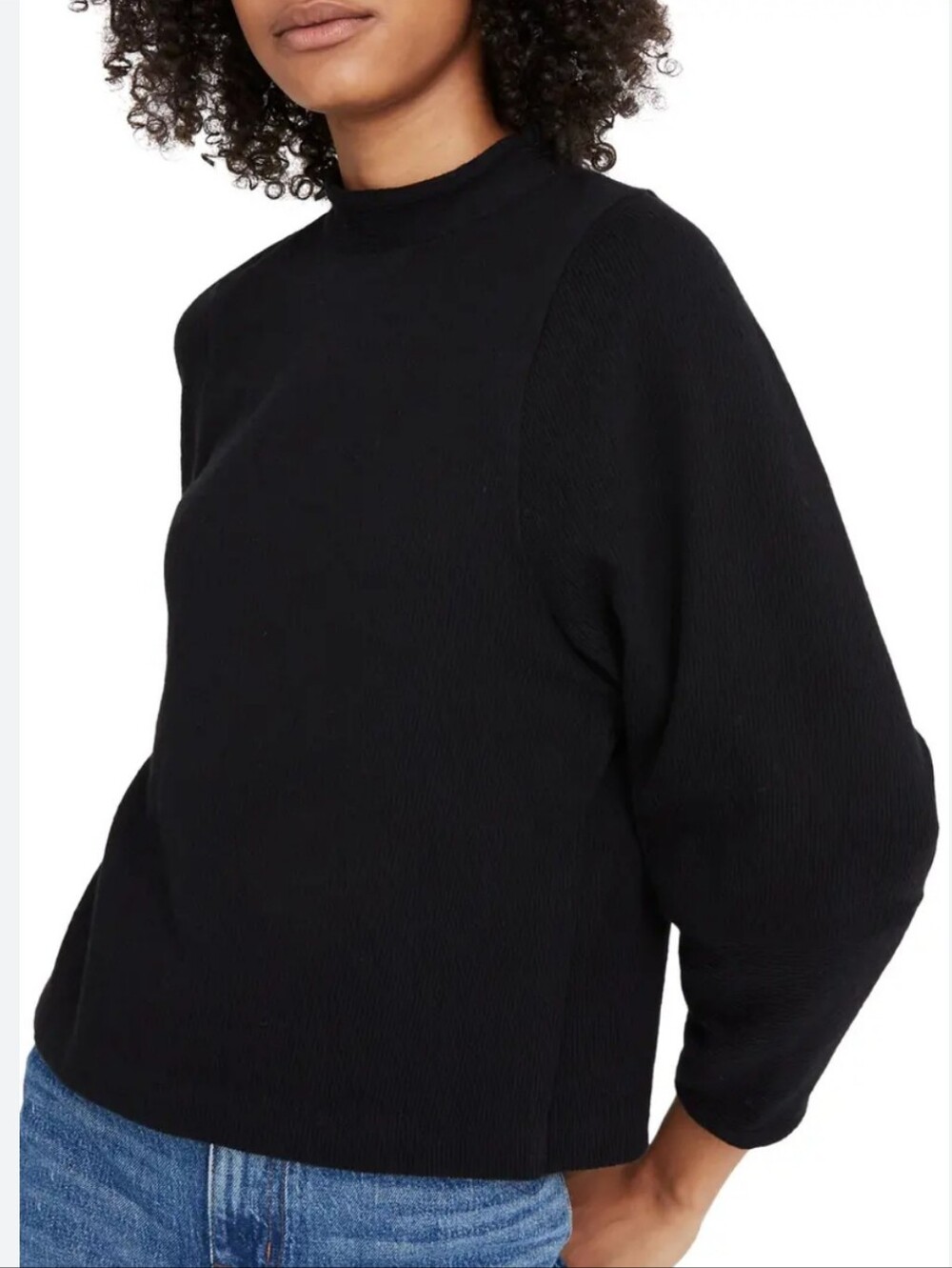 Madewell Texture & Thread Black Mock Neck Boxy Top Ribbed Small